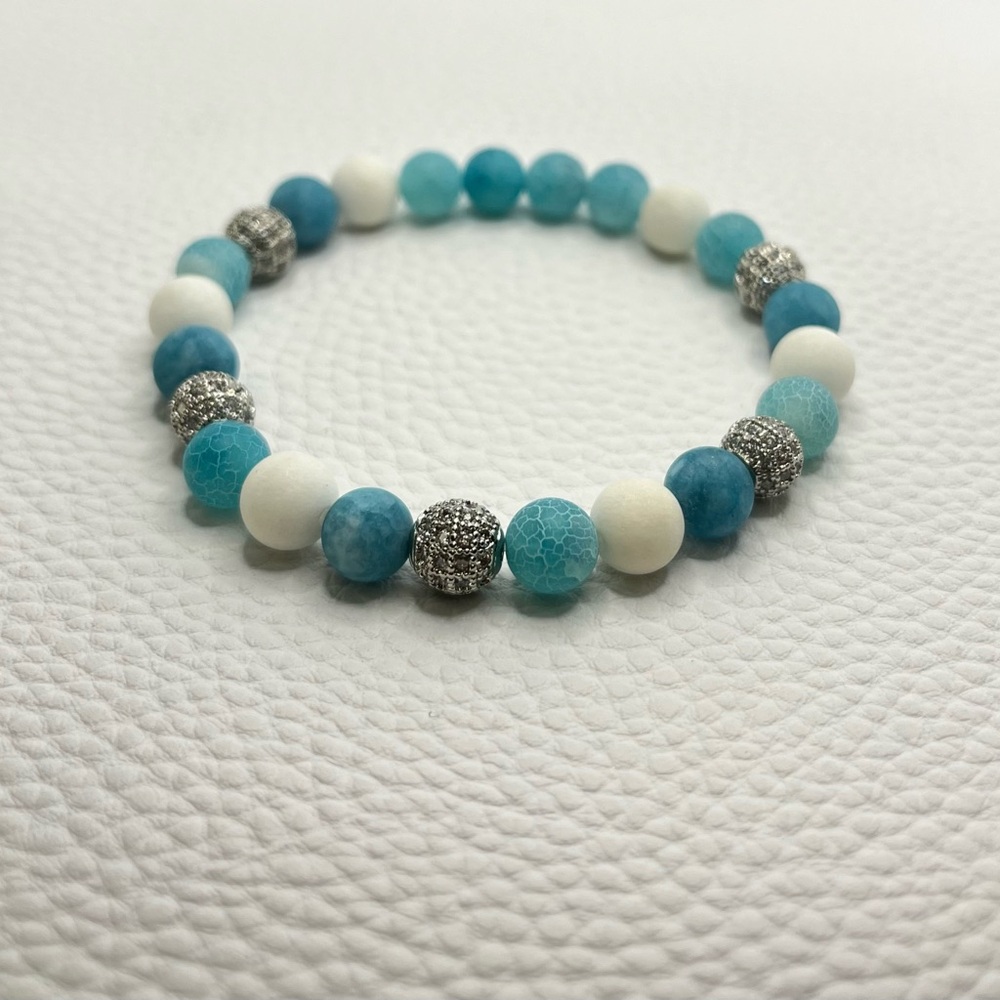 Elegant Blue and White Beaded Bracelet